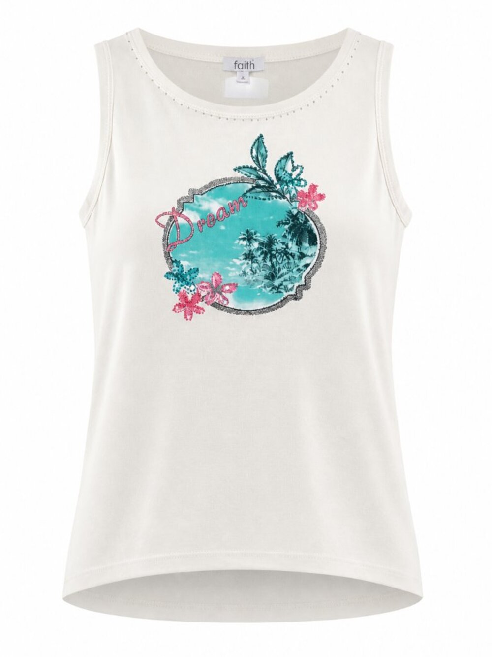 Faith Hand Beaded White Jersey Cotton Tropical Tank XL NWT
